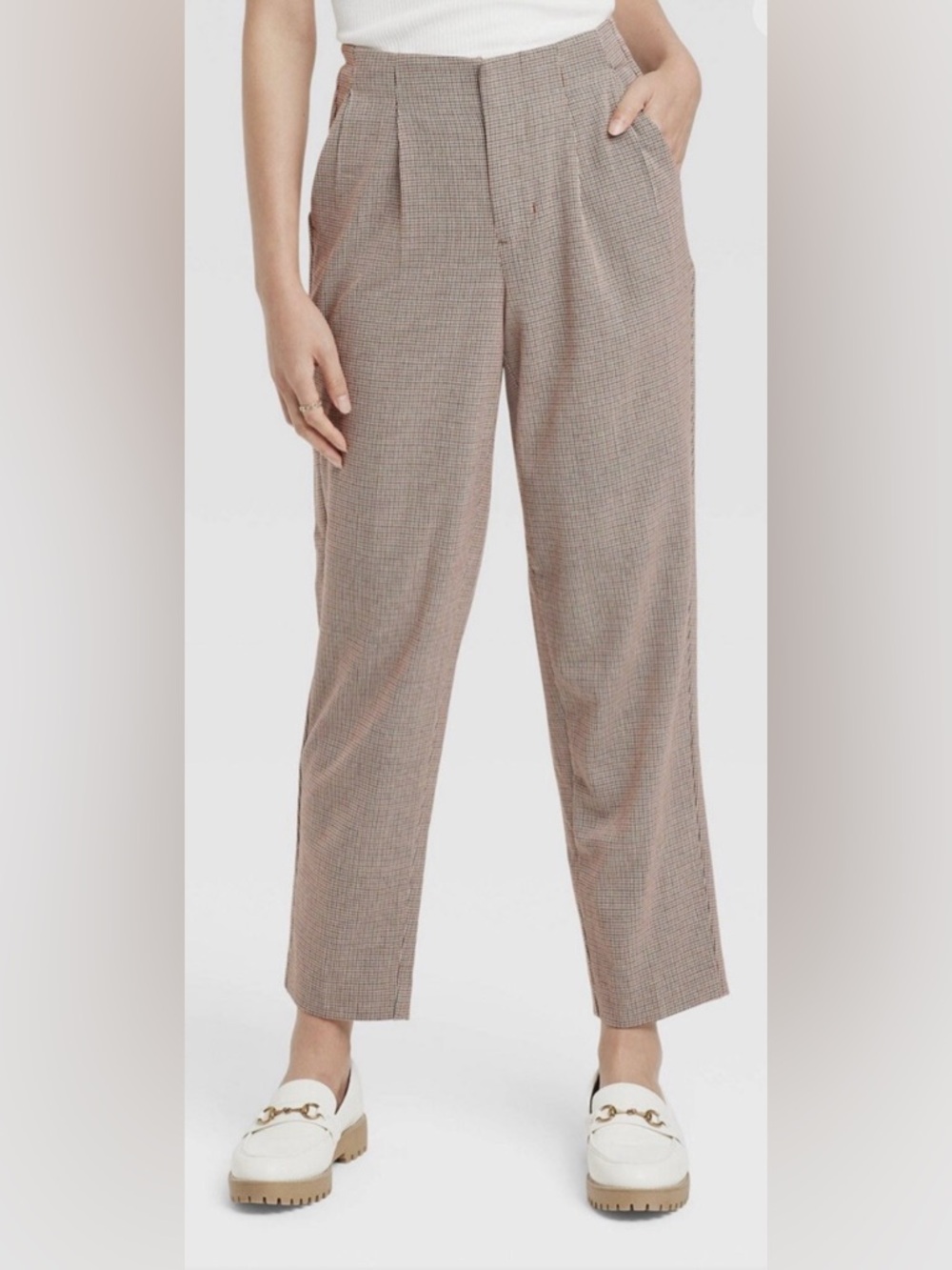 A New Day Target Brown Plaid Pleated Tailored Trousers 4